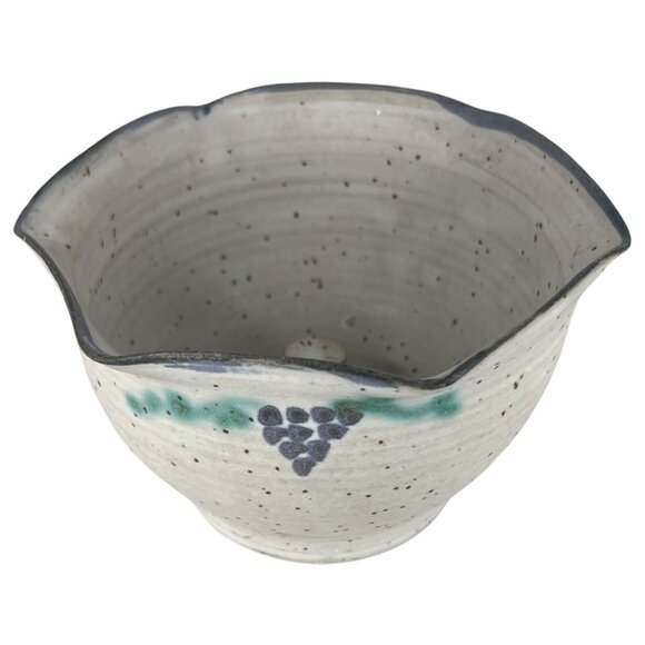 Handmade Studio Art Pottery Apple Baker Bowl Grape Motif & Speckled Glaze - Picture 2 of 7